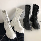 Larah | Statement Lace-Up Boots in White