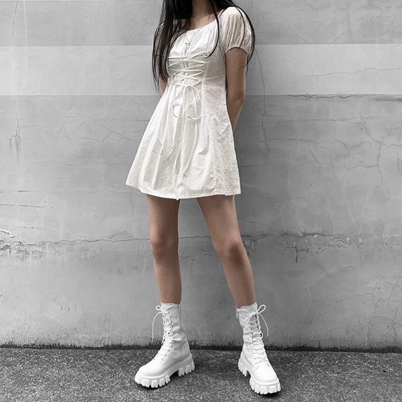 Larah | Statement Lace-Up Boots in White