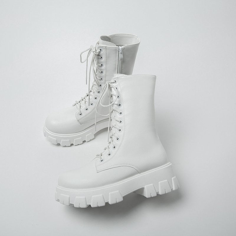 Larah | Statement Lace-Up Boots in White