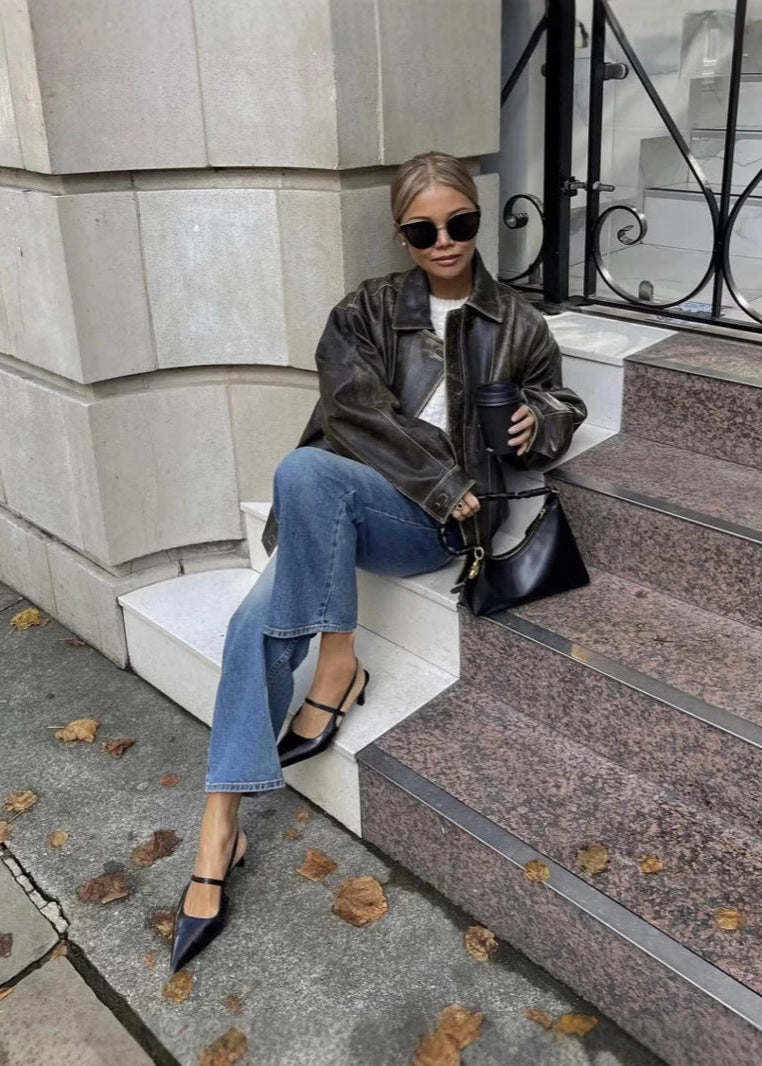 Gia | Herfst/Winter – Vintage Look Leerfeel – Oversized Jacket