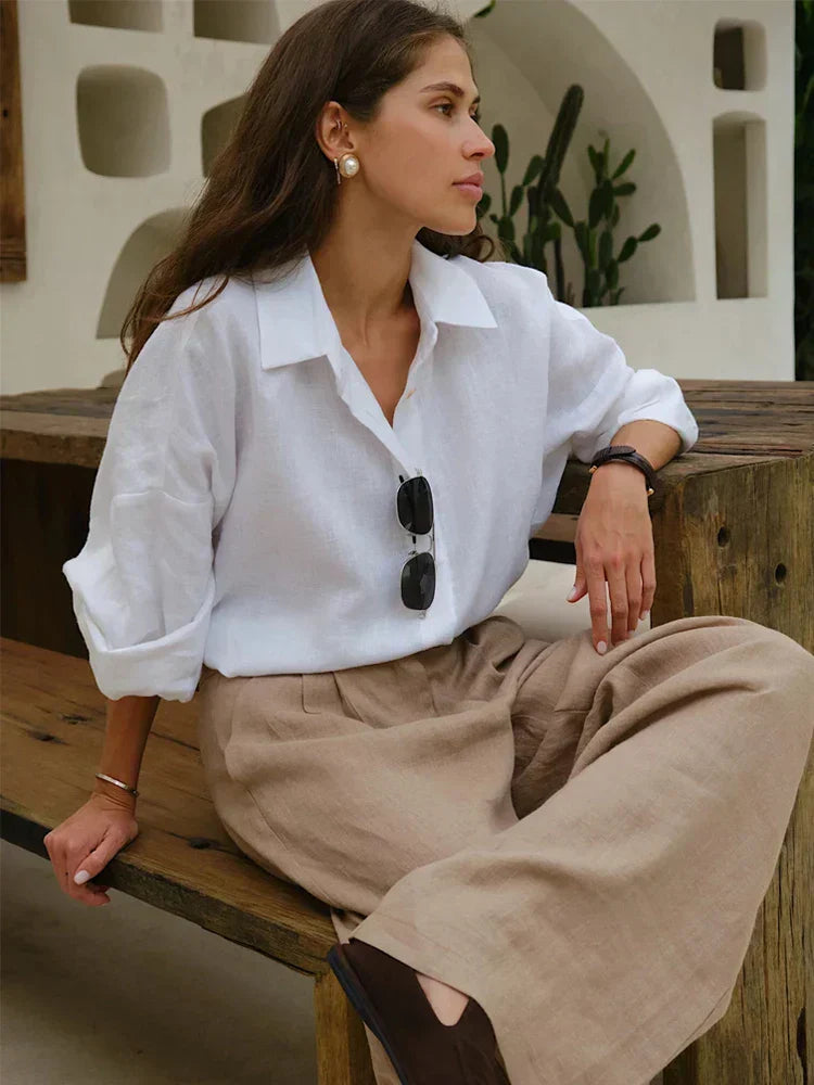 Yara-Liv | Luchtige Linnen Blouse | Tijdloze elegantie met zomerse finesse