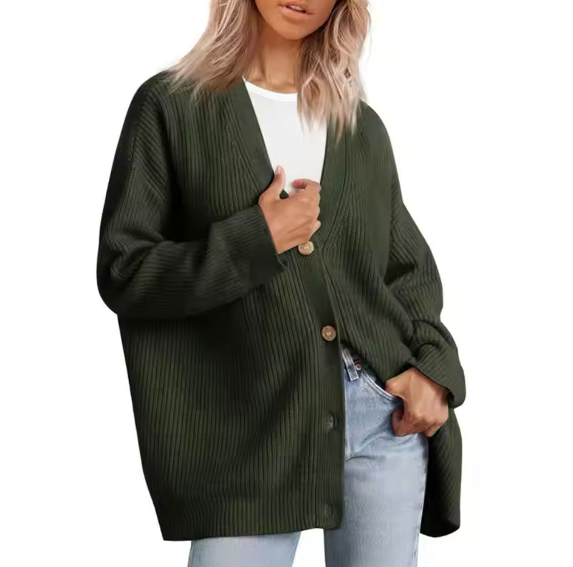 Emily Harrison | Relaxed Ribbed Button Cardigan