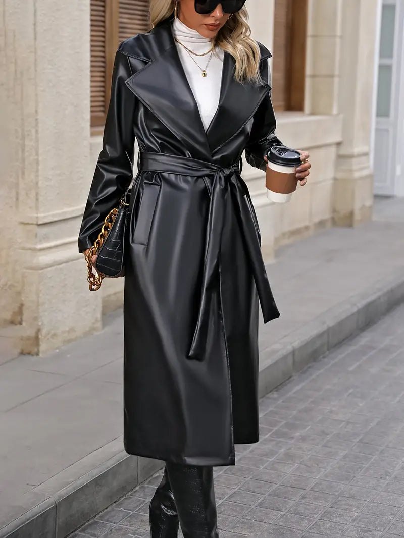 Kayleigh | Elegant Leatherlook Belted Trench Coat