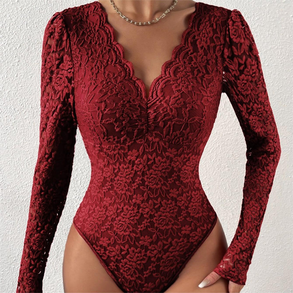 Freya Lundqvist | Burgundy Lace Long Sleeve Bodysuit