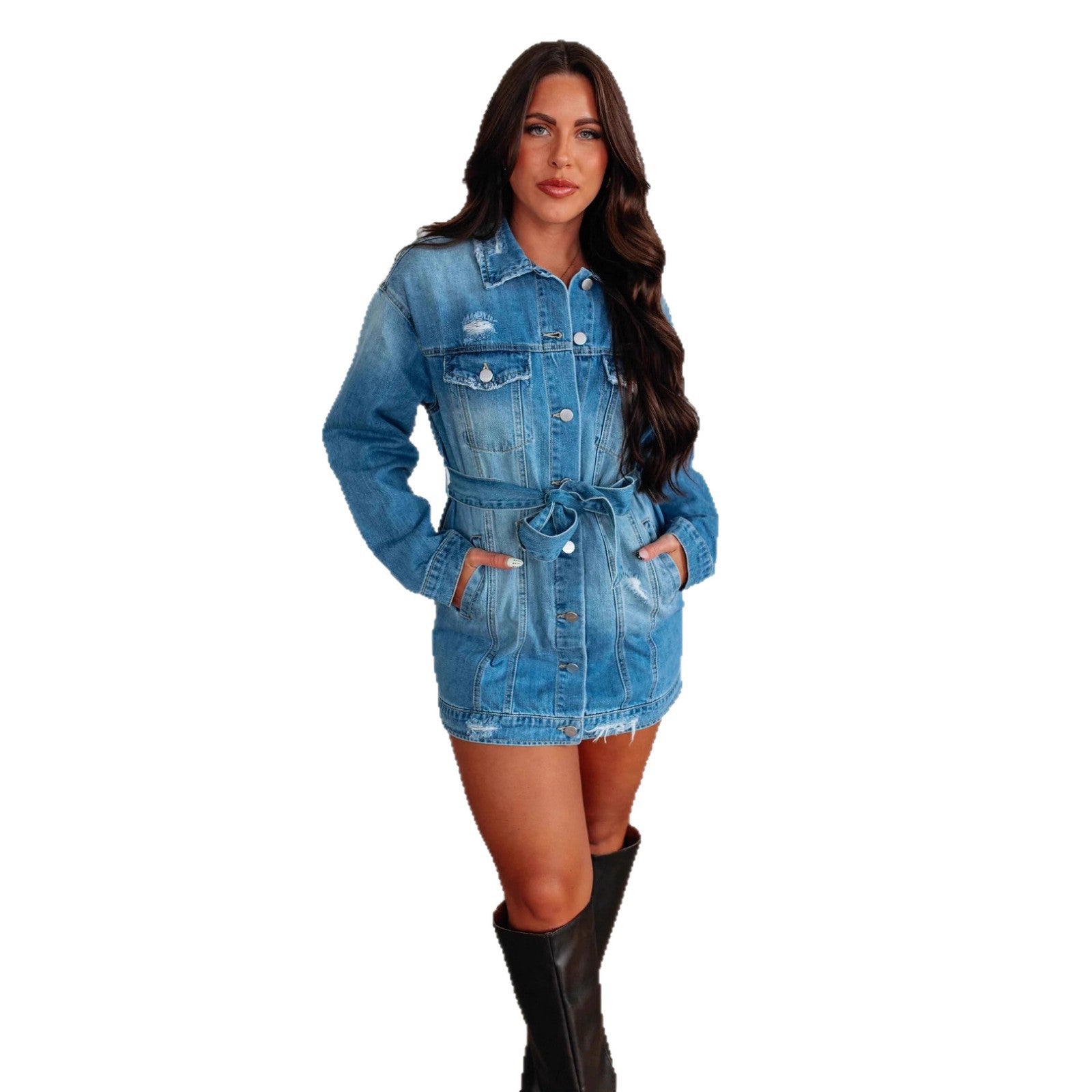 Yasmin Al-Rashid | Casual Denim Belted Jacket Dress