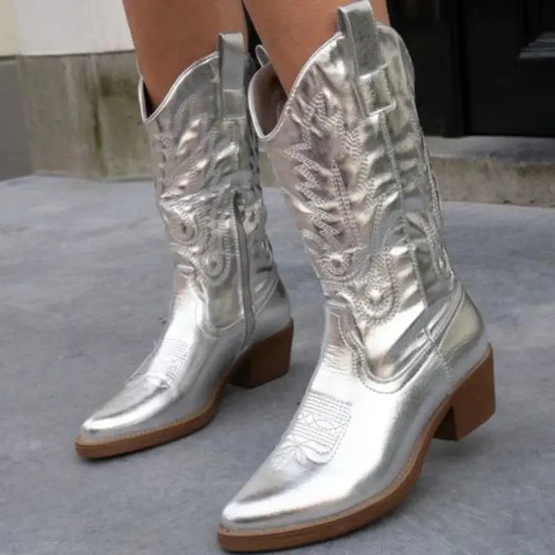 Emily Parker | Metallic Western Embroidered Ankle Boots