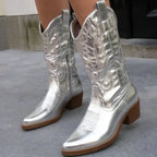 Emily Parker | Metallic Western Embroidered Ankle Boots