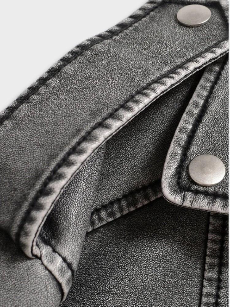 Anouschka | Washed Cropped Biker Jacket