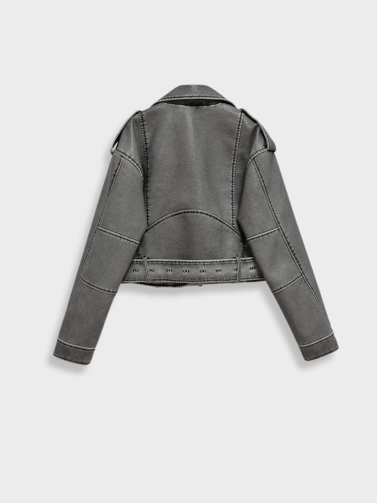 Anouschka | Washed Cropped Biker Jacket
