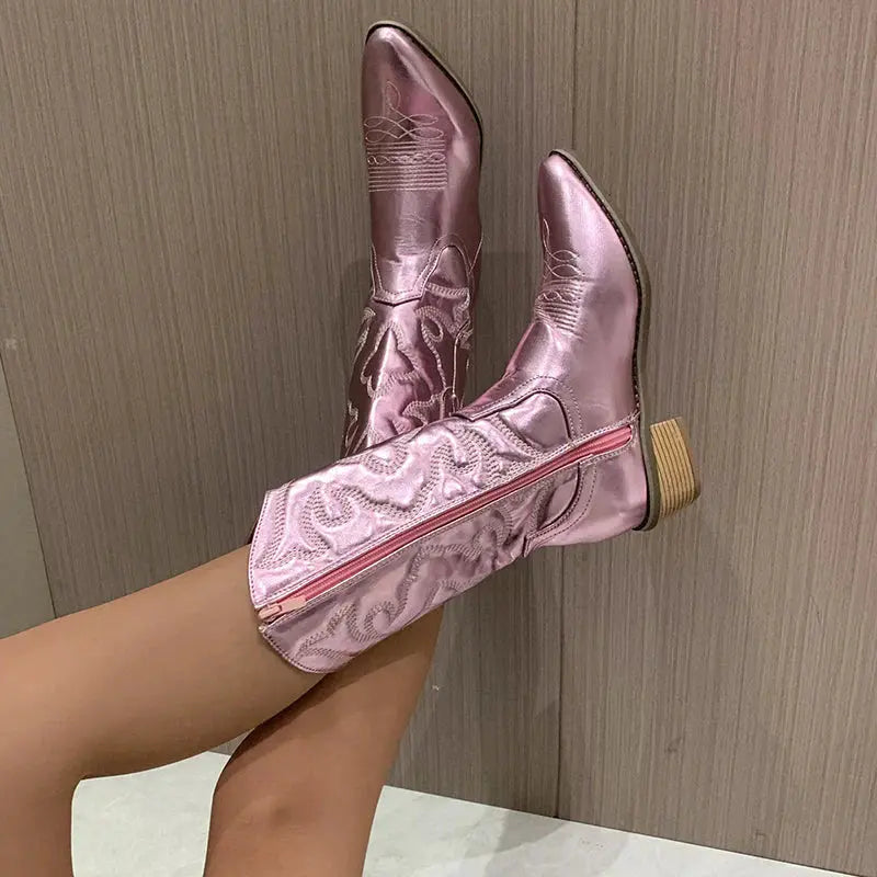 Emily Parker | Metallic Western Embroidered Ankle Boots