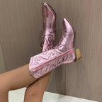 Emily Parker | Metallic Western Embroidered Ankle Boots