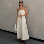 Serenelle | Strapless Linen Maxi Jurk | Omarm pure minimalistische luxe