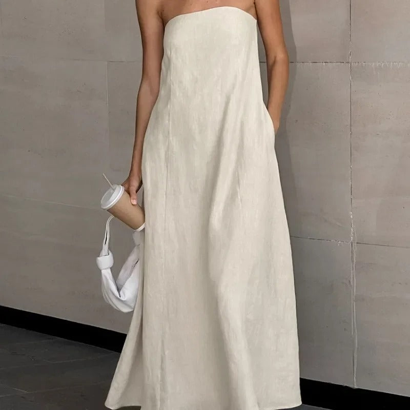 Serenelle | Strapless Linen Maxi Jurk | Omarm pure minimalistische luxe