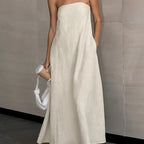 Serenelle | Strapless Linen Maxi Jurk | Omarm pure minimalistische luxe