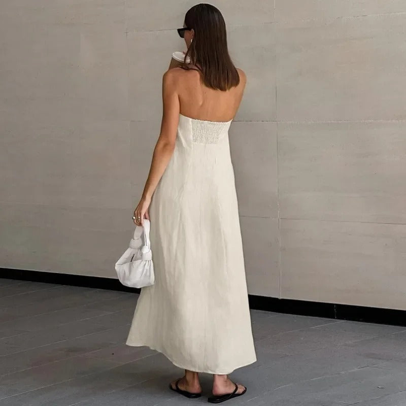 Serenelle | Strapless Linen Maxi Jurk | Omarm pure minimalistische luxe