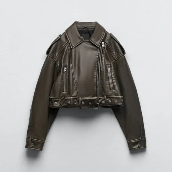Charlaine | Cropped Leather Biker Jacket