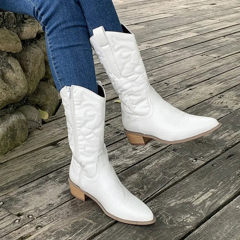 Emily Parker | Metallic Western Embroidered Ankle Boots